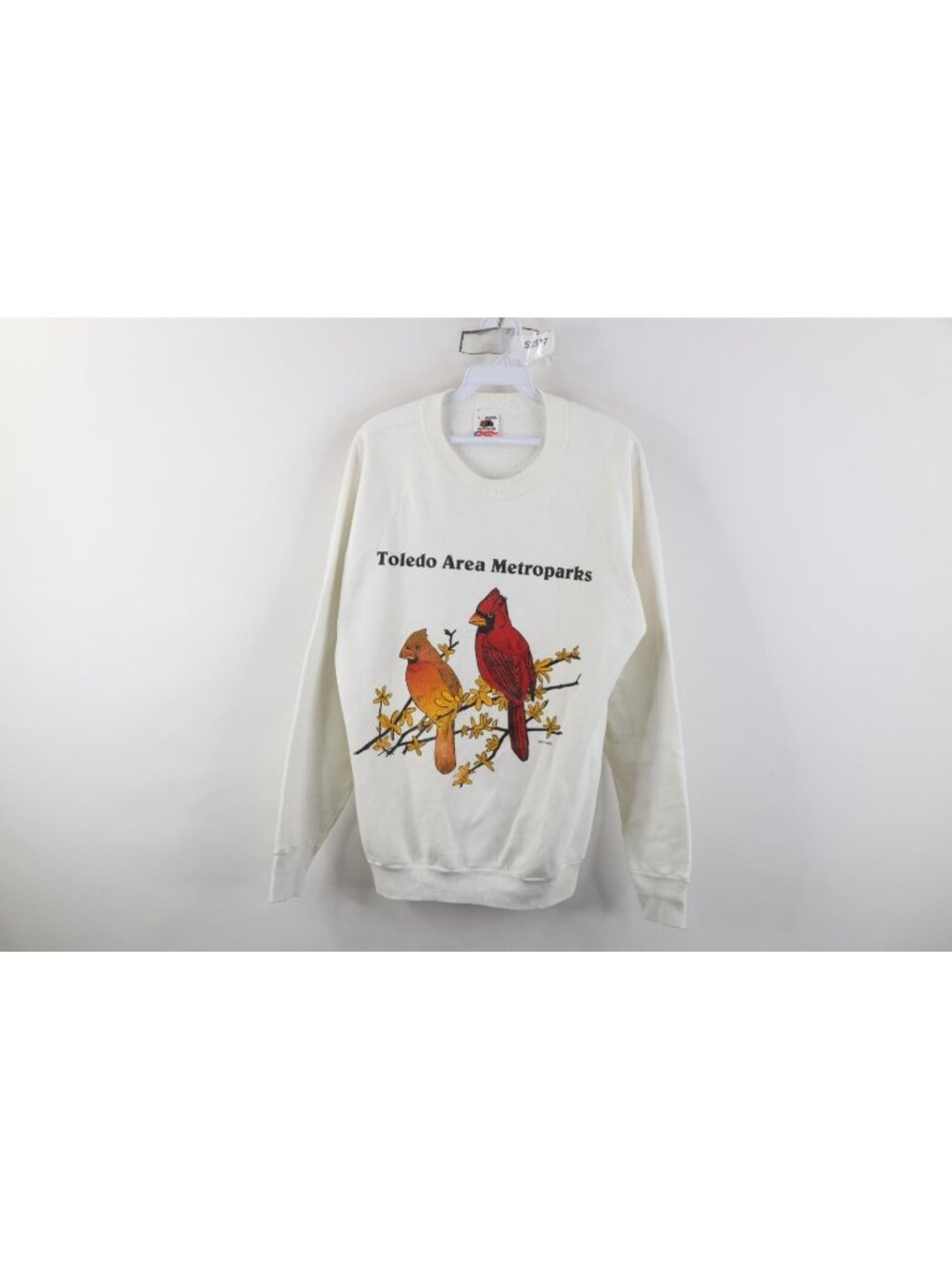 Vintage 90s Womens Large Nature Toledo Metroparks Bird Sweatshirt White USA